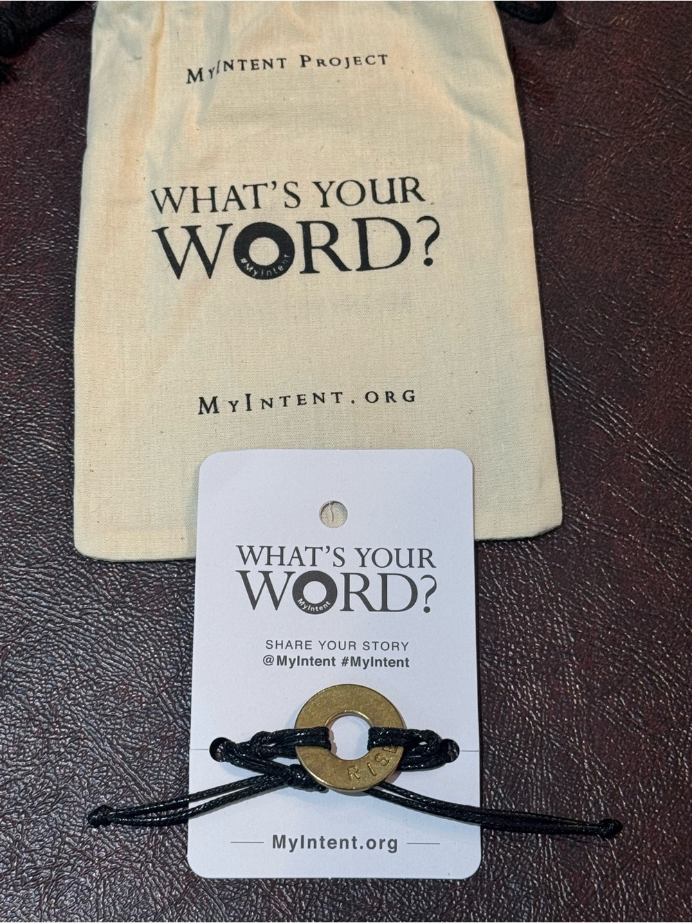 Women's Black Cord Bracelet with Gold Token MyIntent Project RISE